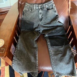 ✔️GARAGE street wide leg black patch urban jeans Size 01|25 EUC